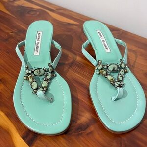 Manolo Blahnik Turquoise Embellished Sandals